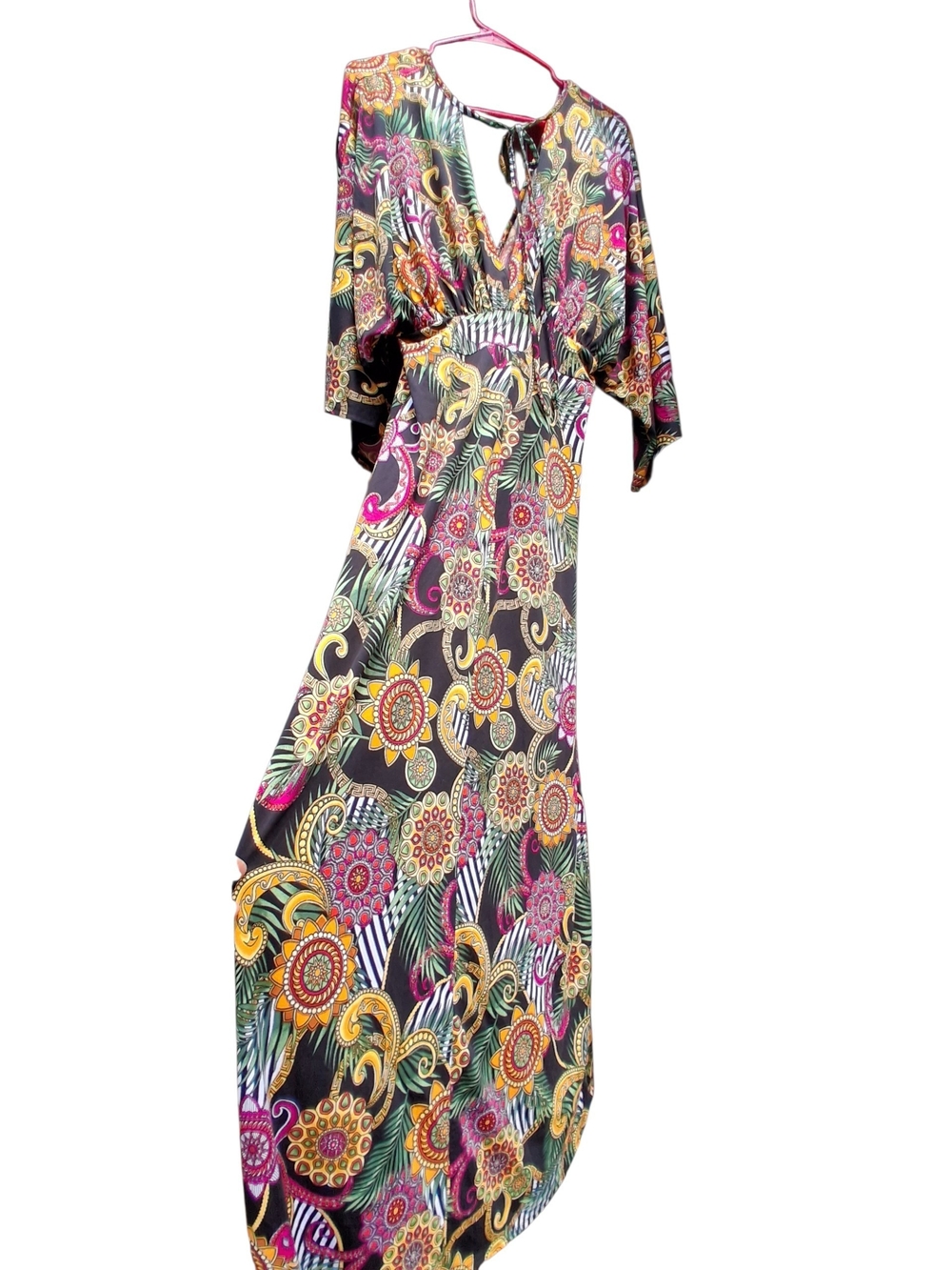 Touch Me Floral Multi-Color Maxi Dress with V-Neck and Tie Waist Woman's - Picture 6 of 11